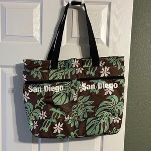Tropical Leaf Tote - Brown and Green
